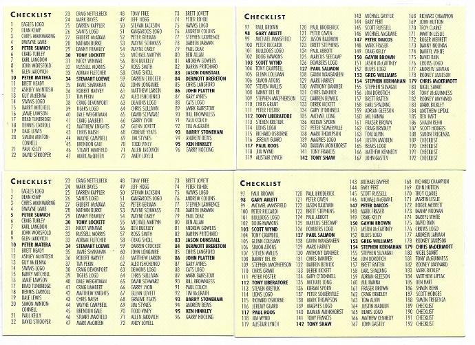 1993 Select Check Lists (Set Of 4)