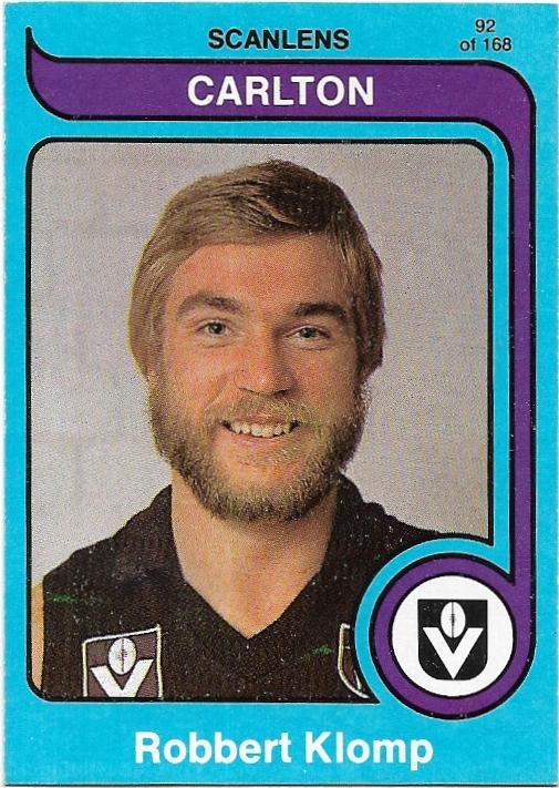1980 Scanlens (92) Robbert Klomp Carlton (Rookie Card)