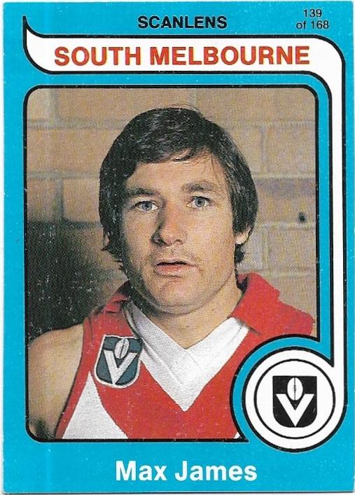 1980 Scanlens (139) Max James South Melbourne (Rookie Card)