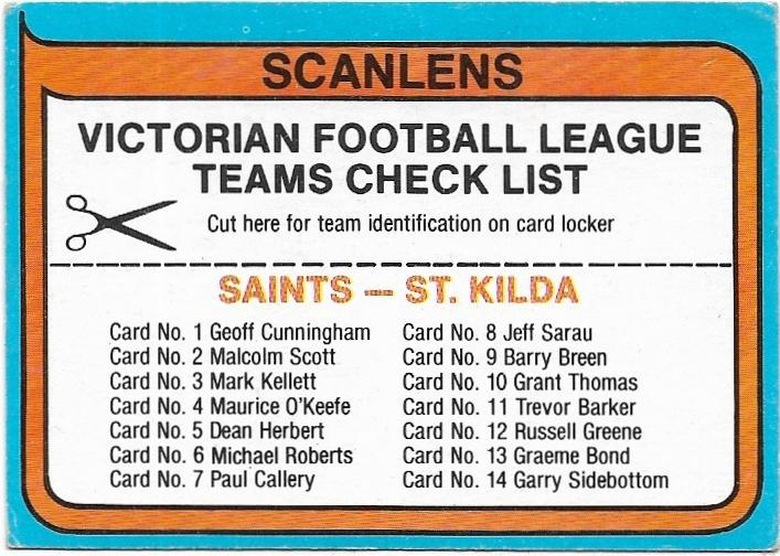 1980 Scanlens St. Kilda Checklist