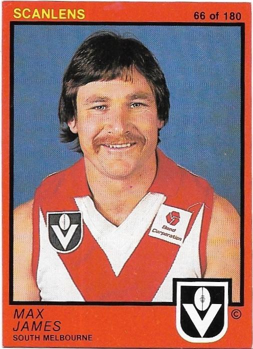1982 Scanlens (66) Max James South Melbourne