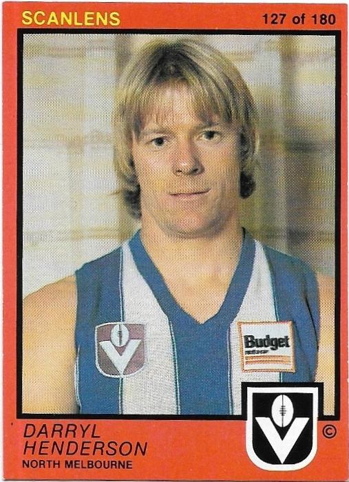 1982 Scanlens (127) Darryl Henderson North Mebourne (Rookie Card)