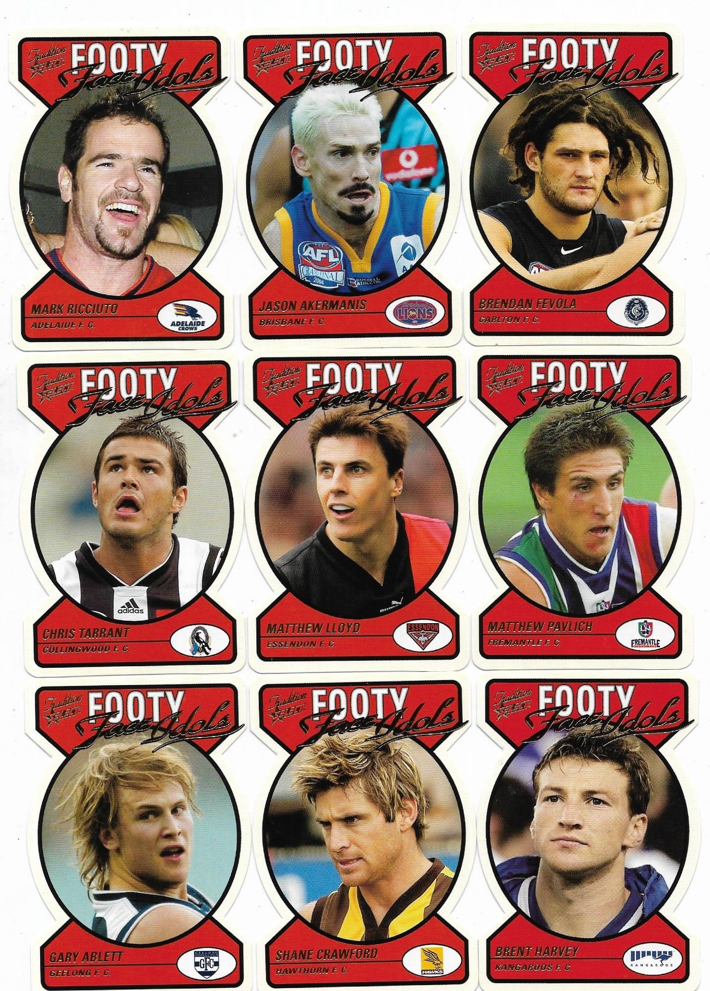 2005 Select Tradition Footy Face Idols Full Set (16 Cards)
