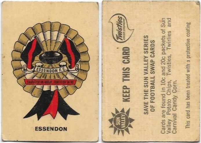 1968 Twisties Rosette – Essendon (Reverse – Keep This Card)