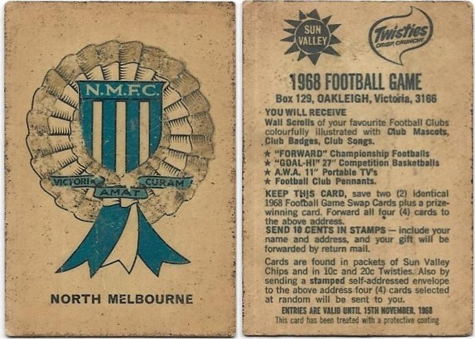 1968 Twisties Rosette – North Melbourne (Reverse – You Will Receive)