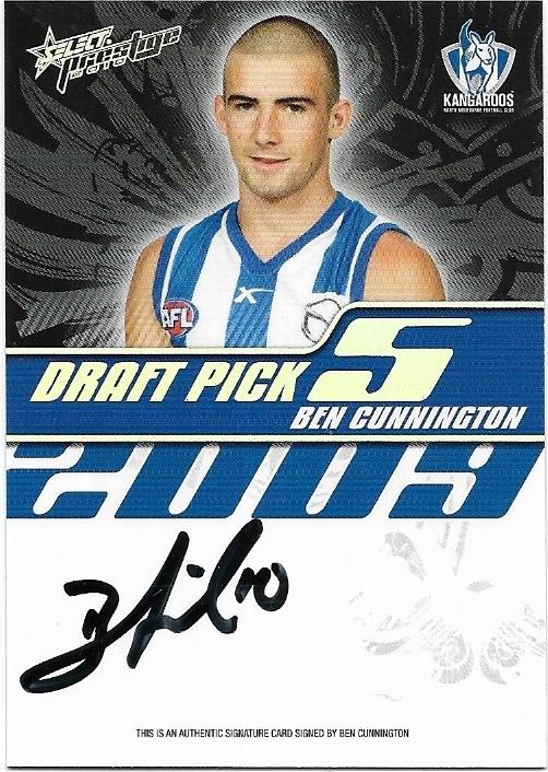 2010 Select Prestige Draft Pick Signature (DP5) Ben Cunnington North Melbourne 283/400