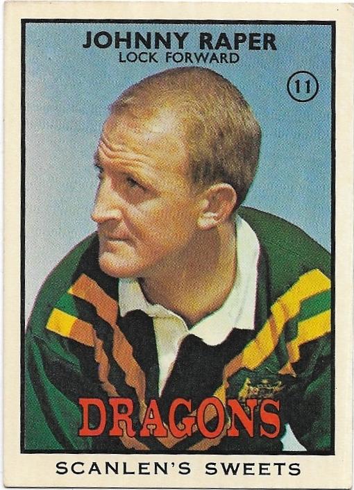 1968 B Scanlens Rugby League (11) Johnny Raper Dragons