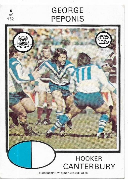 1975 Scanlens Rugby League (6) George Peponis Canterbury