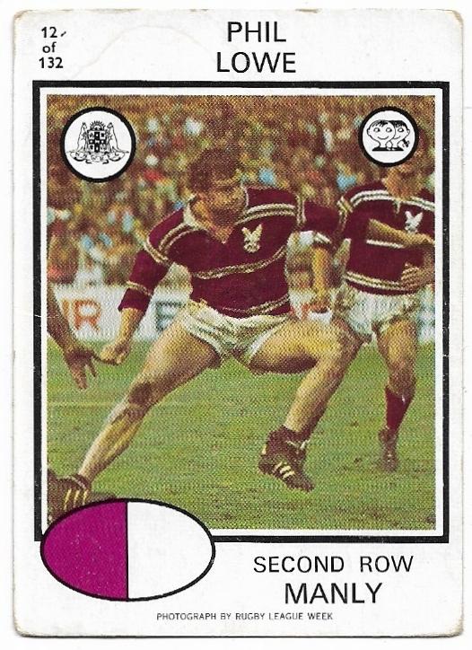 1975 Scanlens Rugby League (12) Phil Lowe Manly