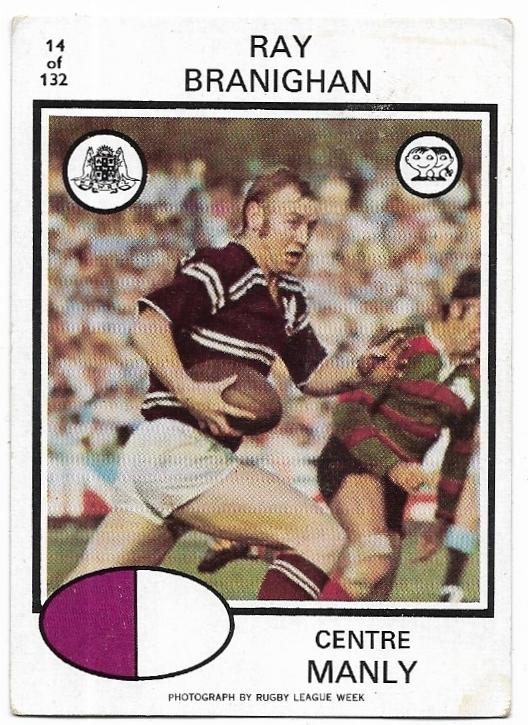 1975 Scanlens Rugby League (14) Ray Branighan Manly