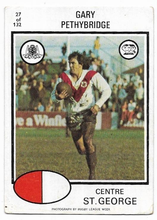 1975 Scanlens Rugby League (27) Gary Pethybridge St. George