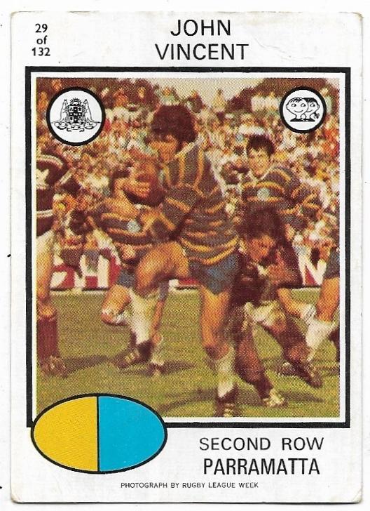 1975 Scanlens Rugby League (29) John Vincent Parramatta